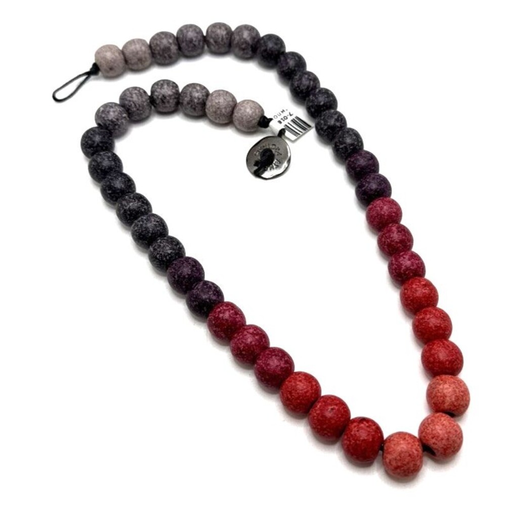 NEW Athens Protasis Ceramic Textured Beaded Necklace Red Purple Black Gray 20"